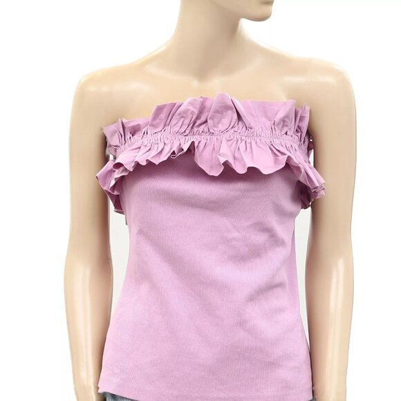 Maeve Anthropologie Poplin Ruffle Blouse Tube Top Ribbed Strapless S NWD 260886 - Picture 6 of 10